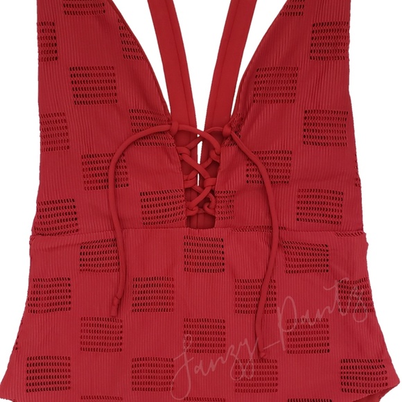 Onia Iona one piece swimsuit plunge lace up red - Picture 6 of 7